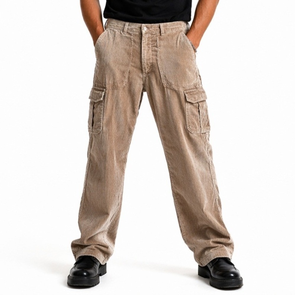 Vintage Corduroy Cargo Pants Mens 32x32 Tan Baggy Y2K Workwear Skater EU Ober